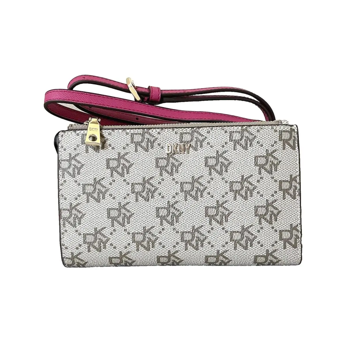 Dkny Boxed Bryant Logo Crossbody Khaki / Neon Pink