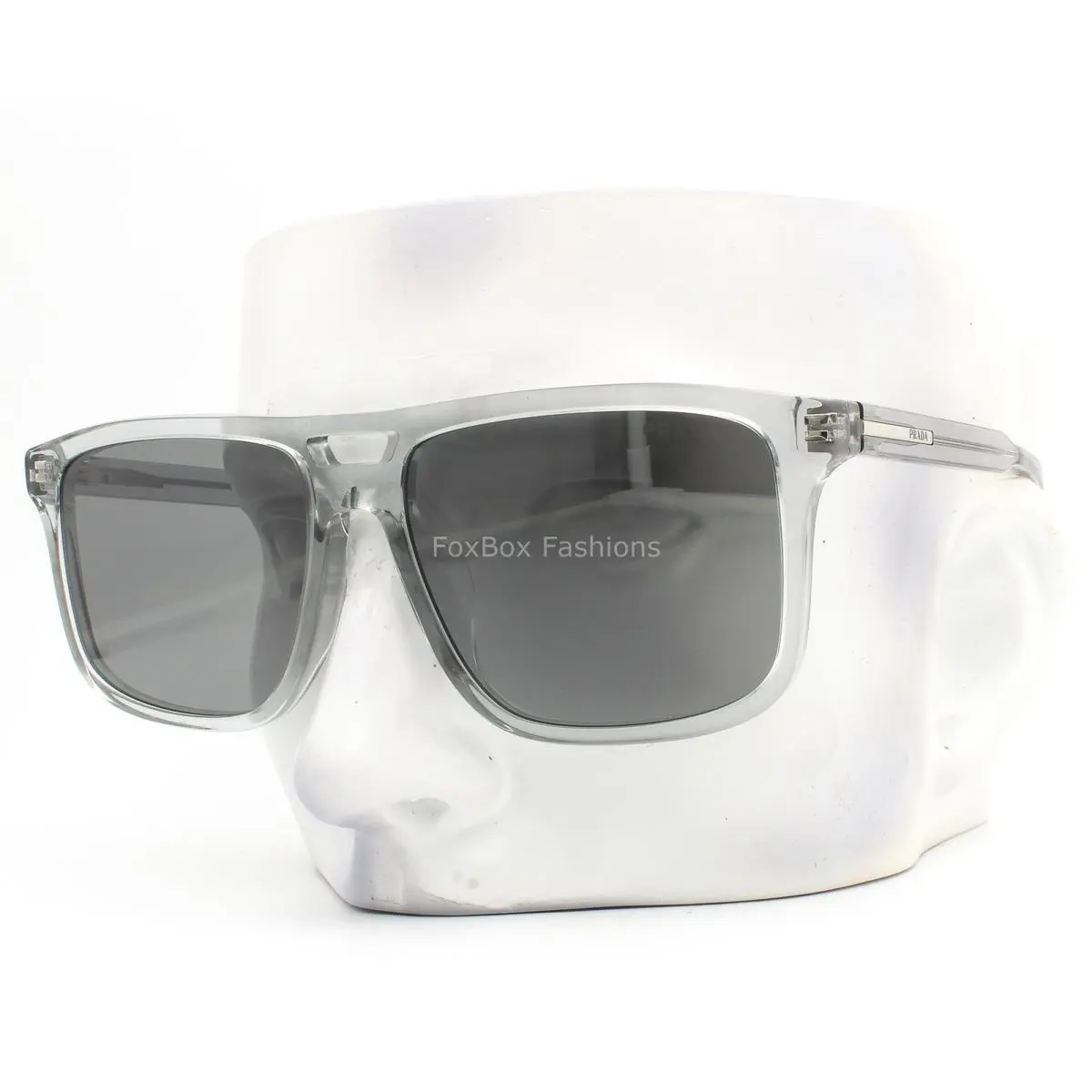 Prada Sunglasses Spr A22F 19T-175 Crystal Clear Blue Silver Logo with Case