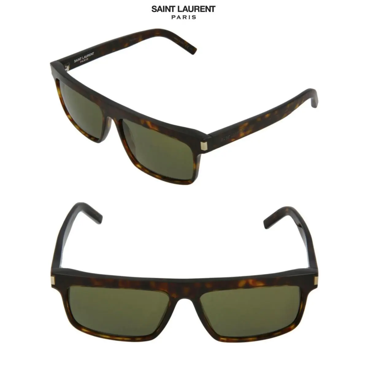 Saint Laurent SL246 002 Men Havana Tortoise Green Square Sunglasses. 57 mm by Yves Saint Laurent