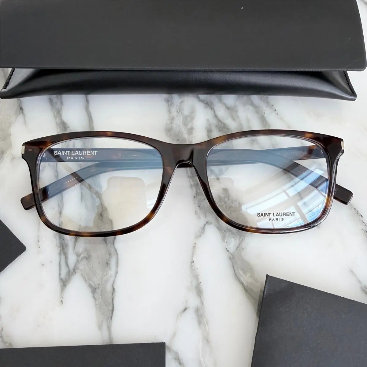 Saint Laurent Eyeglass Frames DL288 Slim Dark Brown Tortoise Mens Unisex by Yves Saint Laurent