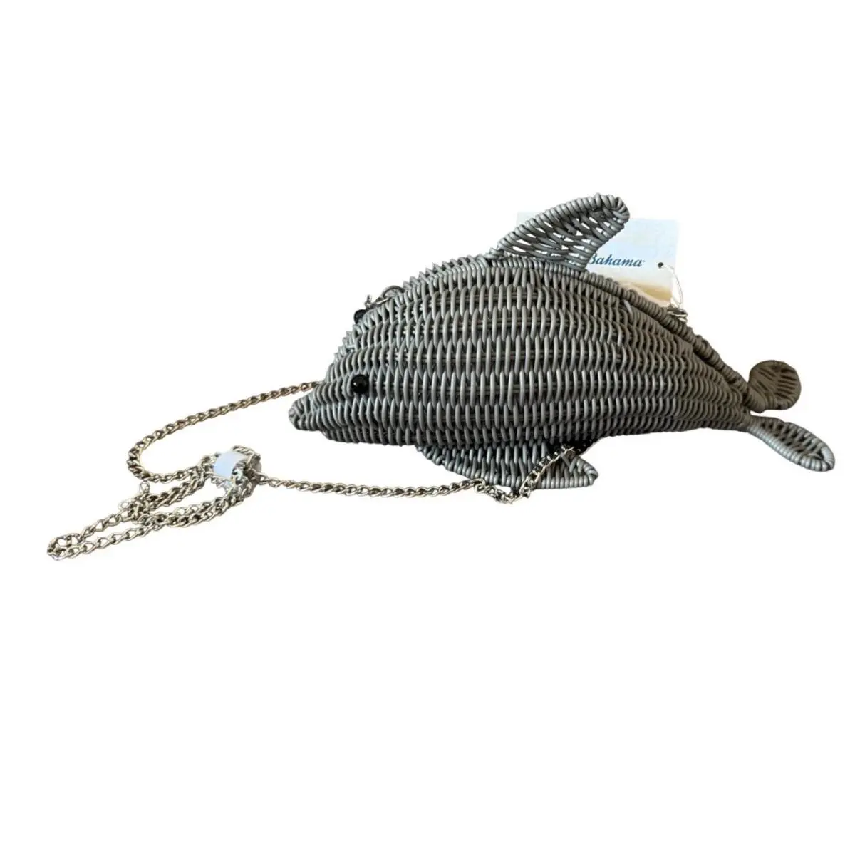 Tommy Bahama Viral Dolphin Gray Wicker Crossbody Bag Silver Chain Hardware