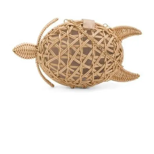Tommy Bahama Turtle Shaped Purse Woven Basket Weave Straw Clutch Crossbody Bag N