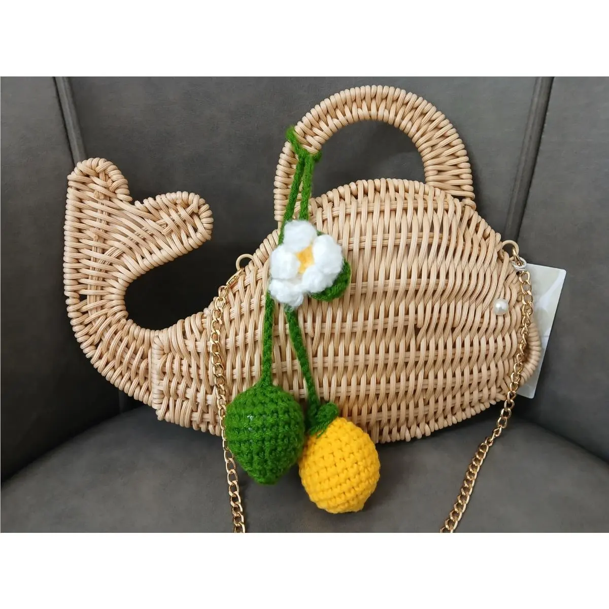 Tommy Bahama Wicker Woven Whale Purse + Crossbody Chain Strap