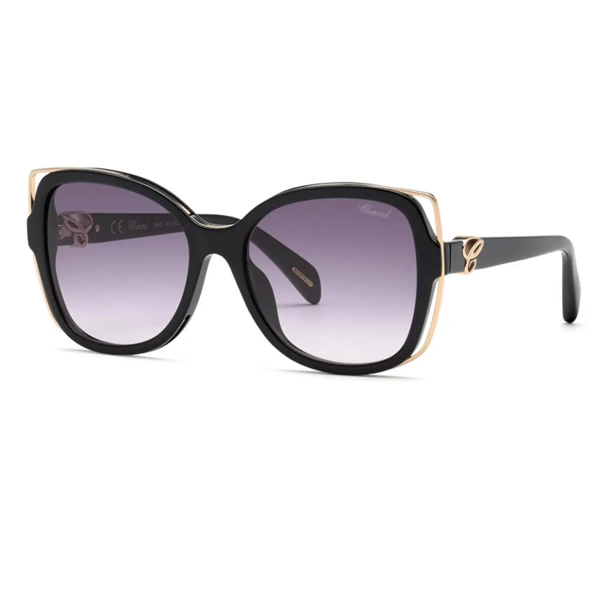 SCH316 0700 56 Women`s Shiny Black Plastic Frame Sunglasses by Chopard