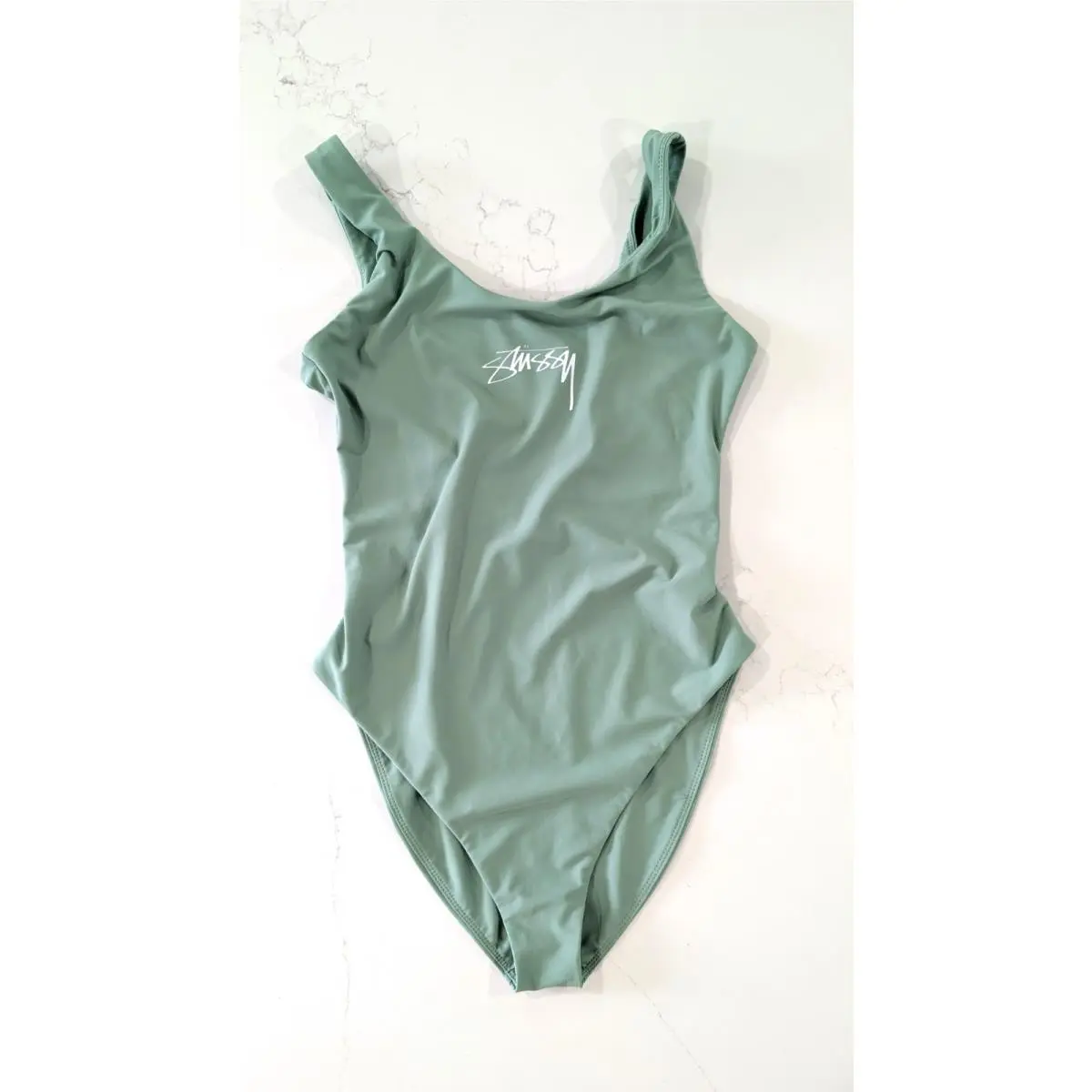 Stussy Surf Stock One Piece Swimsuit Sage Green Size M Double Layered