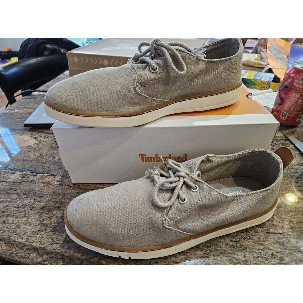 Timberland Men`s Hookset Low Lace Sneaker Size: 8 Light Taupe Canvas