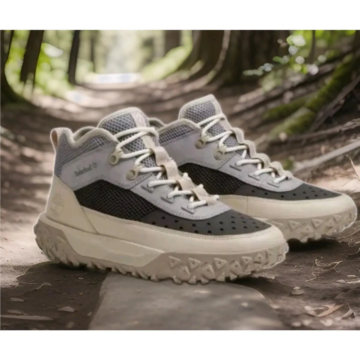 Timberland Men`s Greenstride Motion 6 Mid Lace Trail Shoe White Gray Sz 10.5