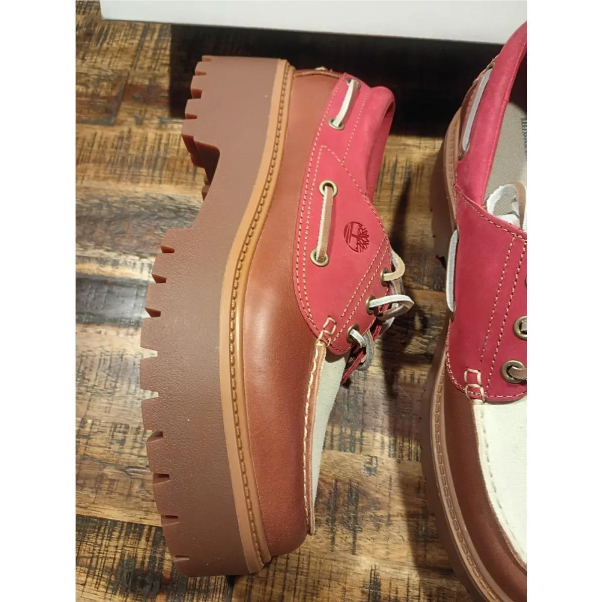 Timberland shoes - stone street pink patent leather - rust med red white 2