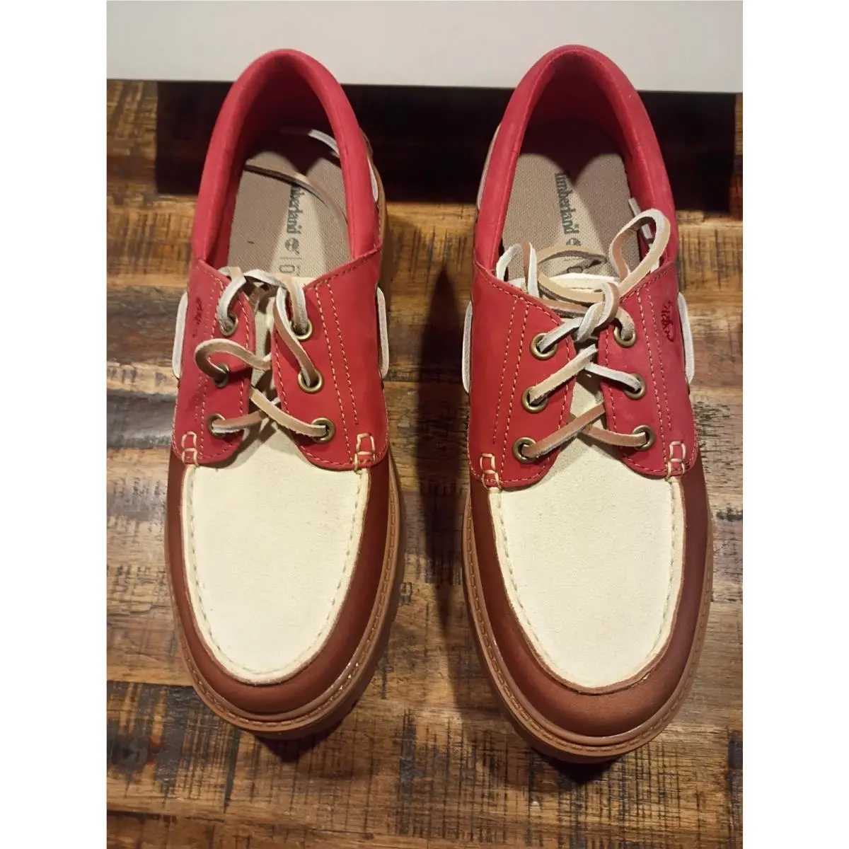Timberland shoes - stone street pink patent leather - rust med red white 4