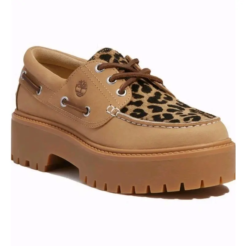 Timberland Women`s Stone Street Platform Boat Shoe Leopard Print Size 10