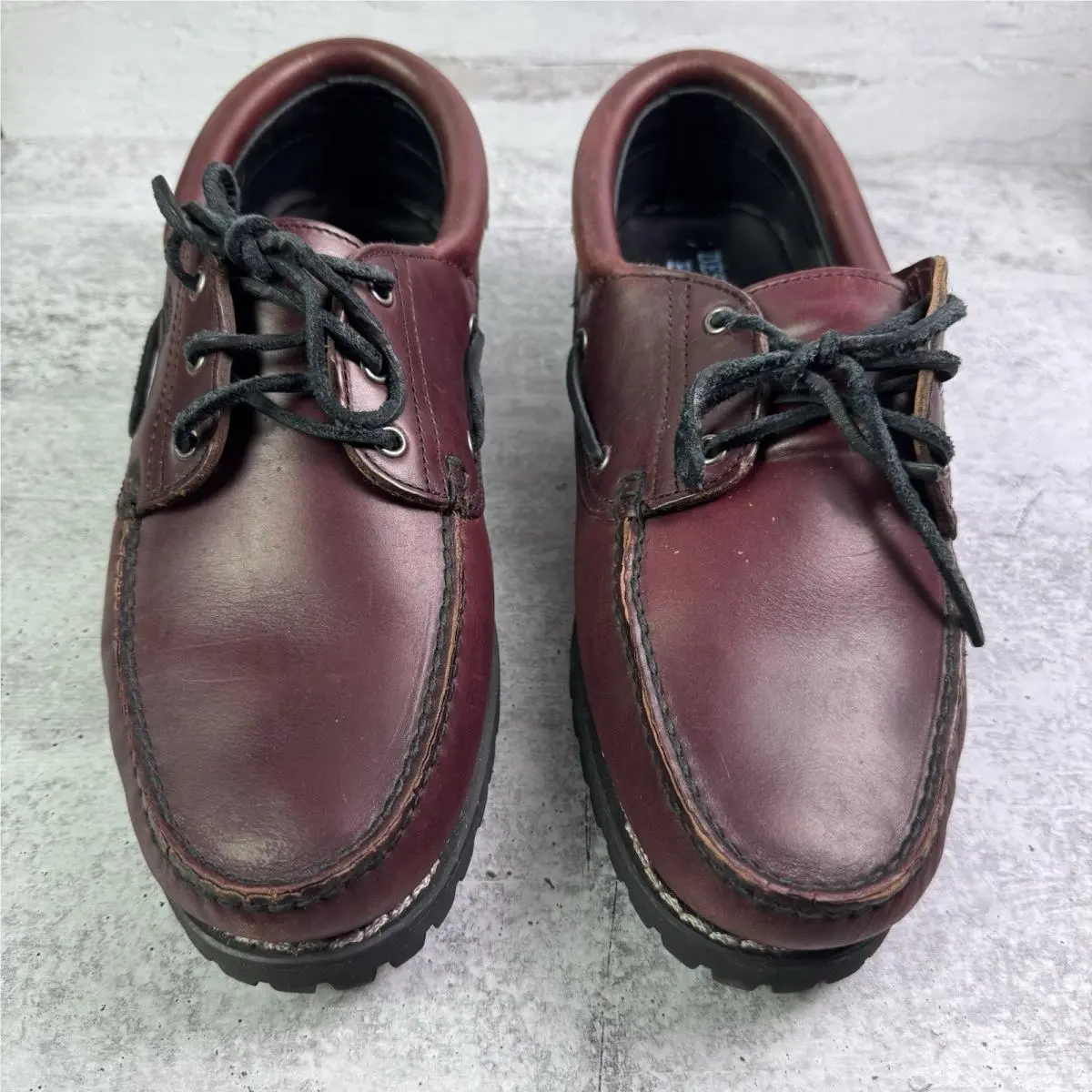 Timberland Custom 3-Eye Lug Handsewn Boat Shoes Burgundy Leather Men`s 12 W/l
