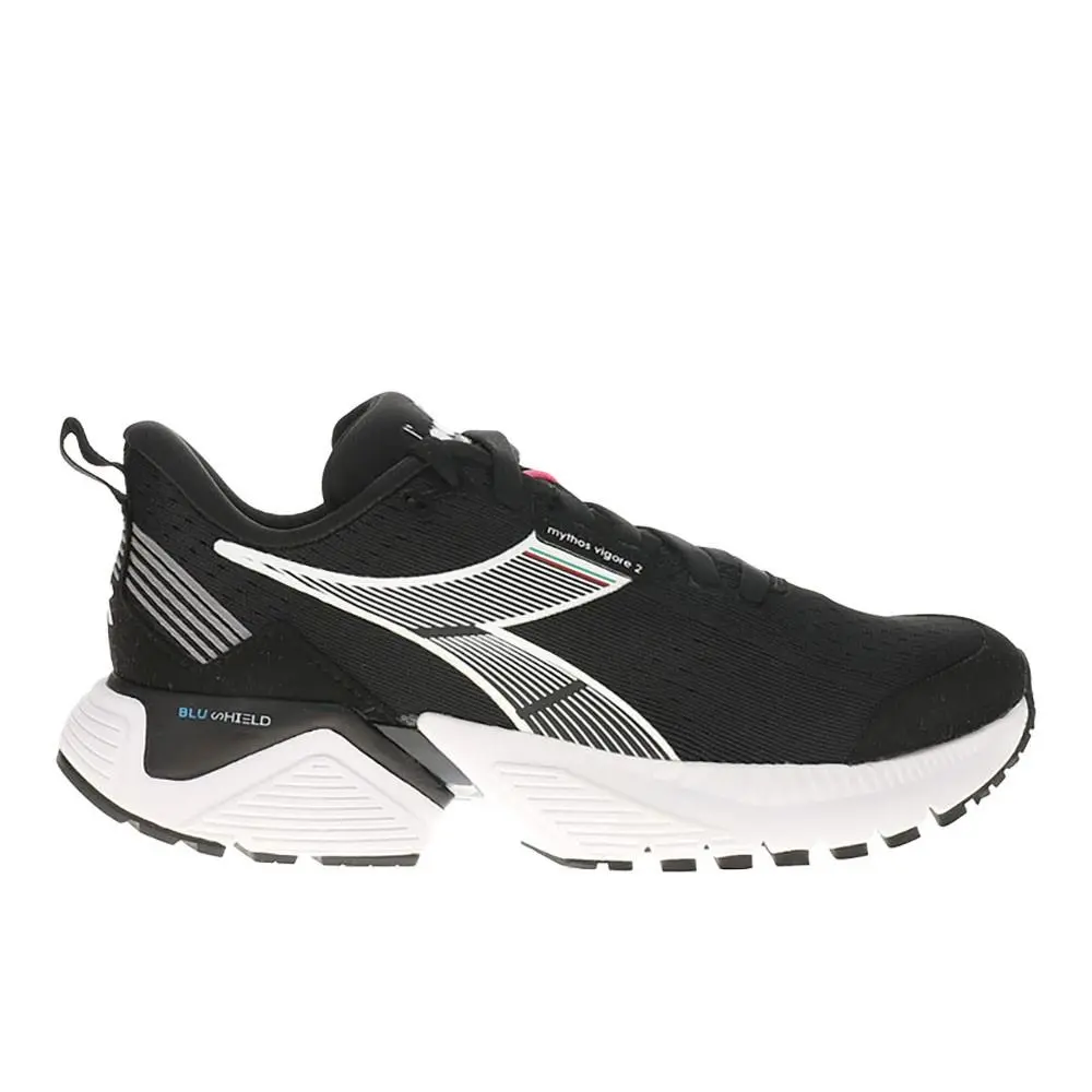 Diadora Mythos Blushield Vigore 2 Running Womens Black White Sneakers Athletic