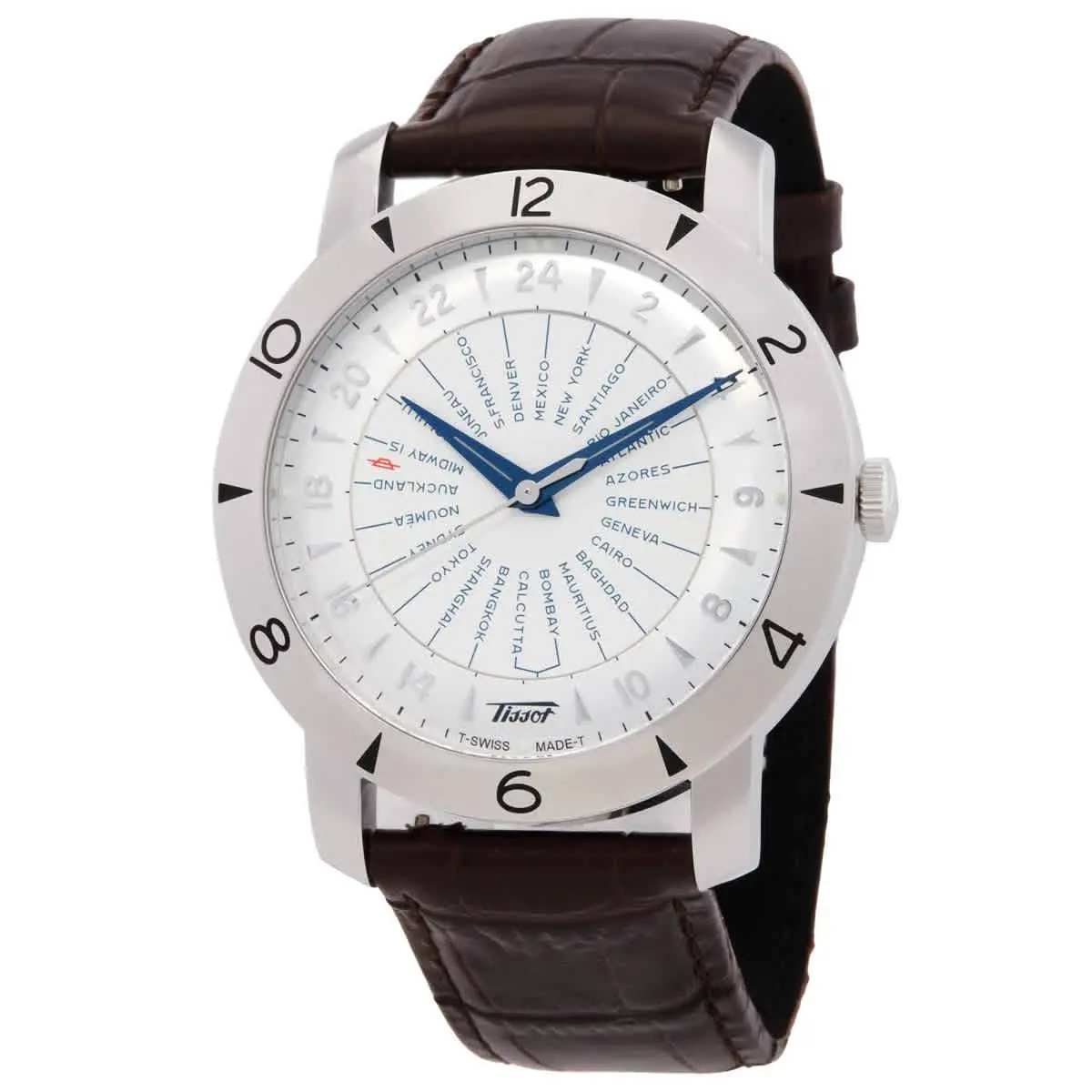 Tissot Heritage Navigator Silver Dial Brown Leather Men`s Watch T0786411603700