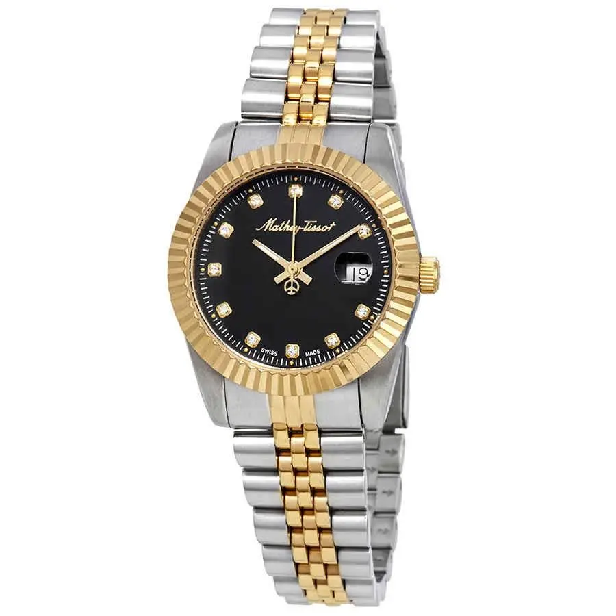 Mathey-tissot D810BN Mathey Iii Black Dial 30 mm Women`s Watch - Two-tone (Silver-tone and Yellow Gold PVD), Dial: Black, Band: Silver
