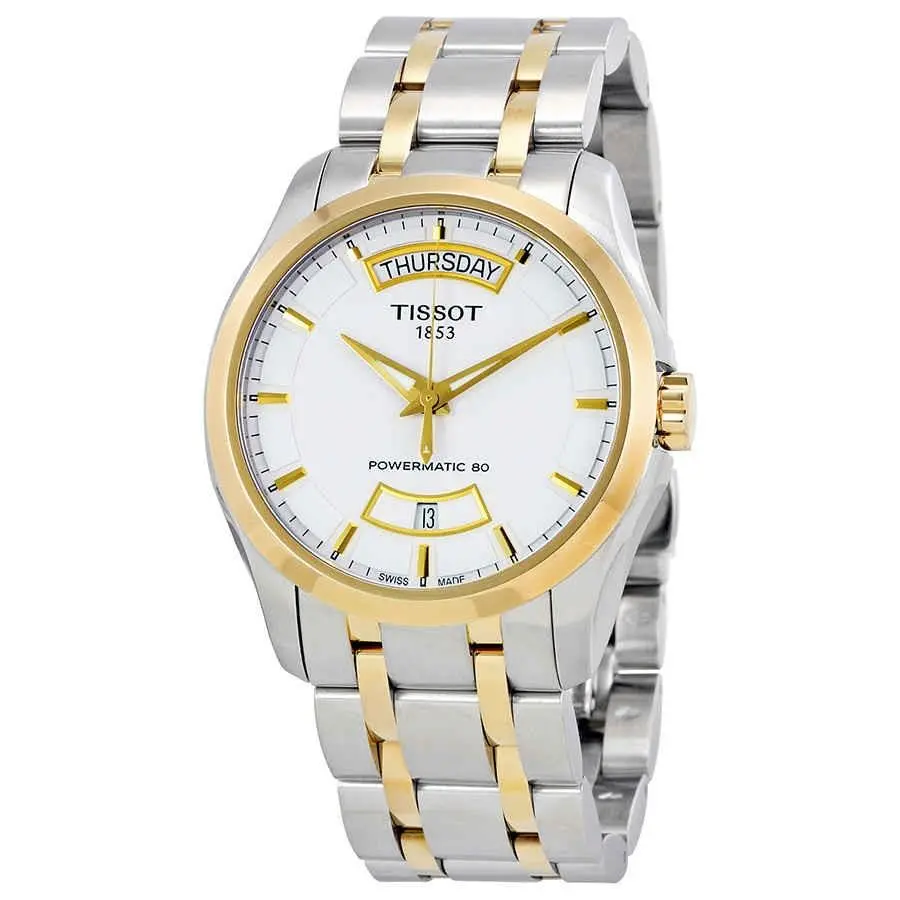 Tissot Couturier Powermatic 80 Day-date Automatic Men`s Watch T035.407.22.011.01 - Dial: White, Band: Gray, Bezel: Gold