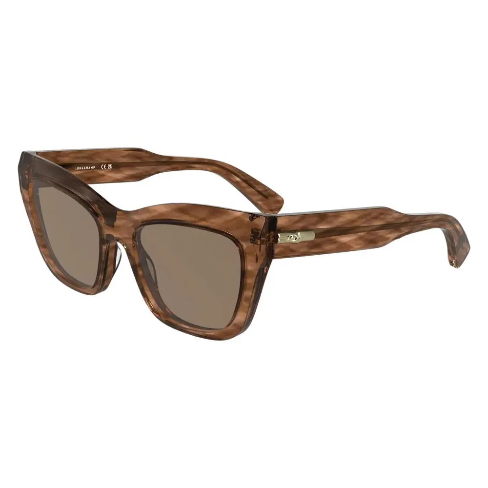 Women`s 53mm Shiny Striped Brown Sunglasses LO777S-211-53 by Longchamp