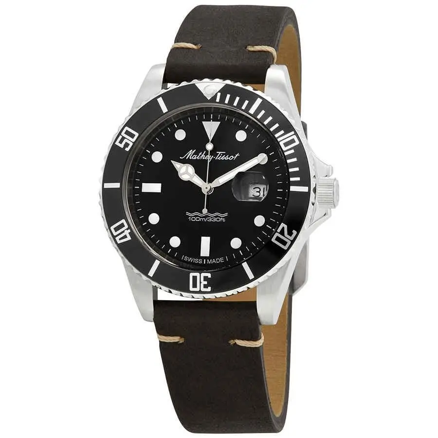 Mathey-tissot H9010ALN Mathey Vintage Black Dial 42 mm Men`s Watch - Black, Dial: Black, Band: Black