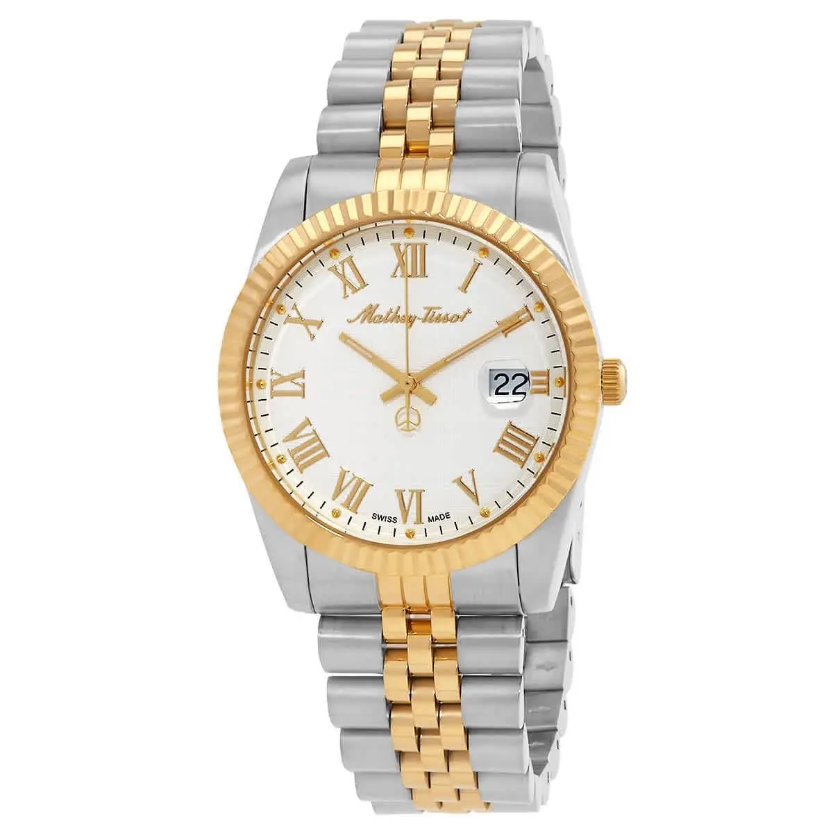 Mathey-tissot H810BBR Mathy Iii Roman White Dial 40 mm Unisex Watch - Two-tone (Silver-tone and Yellow Gold-tone), Dial: White, Band: Two-tone (Silver-tone and Yellow Gold-tone)