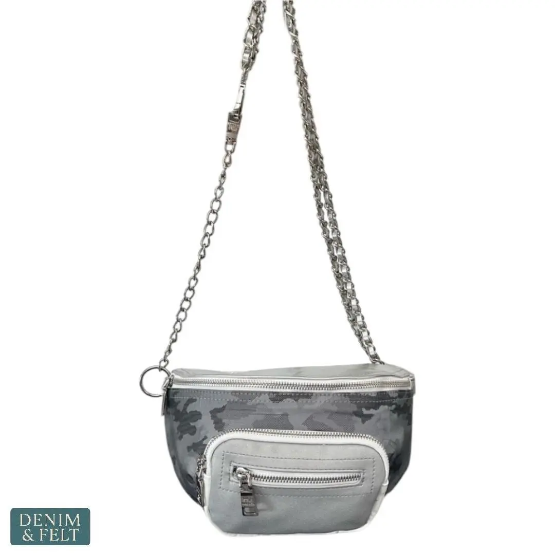Steve Madden Summit Camoflauge Convertible Belt Bag Crossbody Silver Gray
