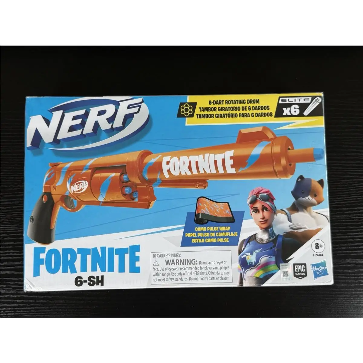 Nerf Fortnite 6-SH Dart Blaster Toy W/rotating Drum Camo Pulse Wrap /