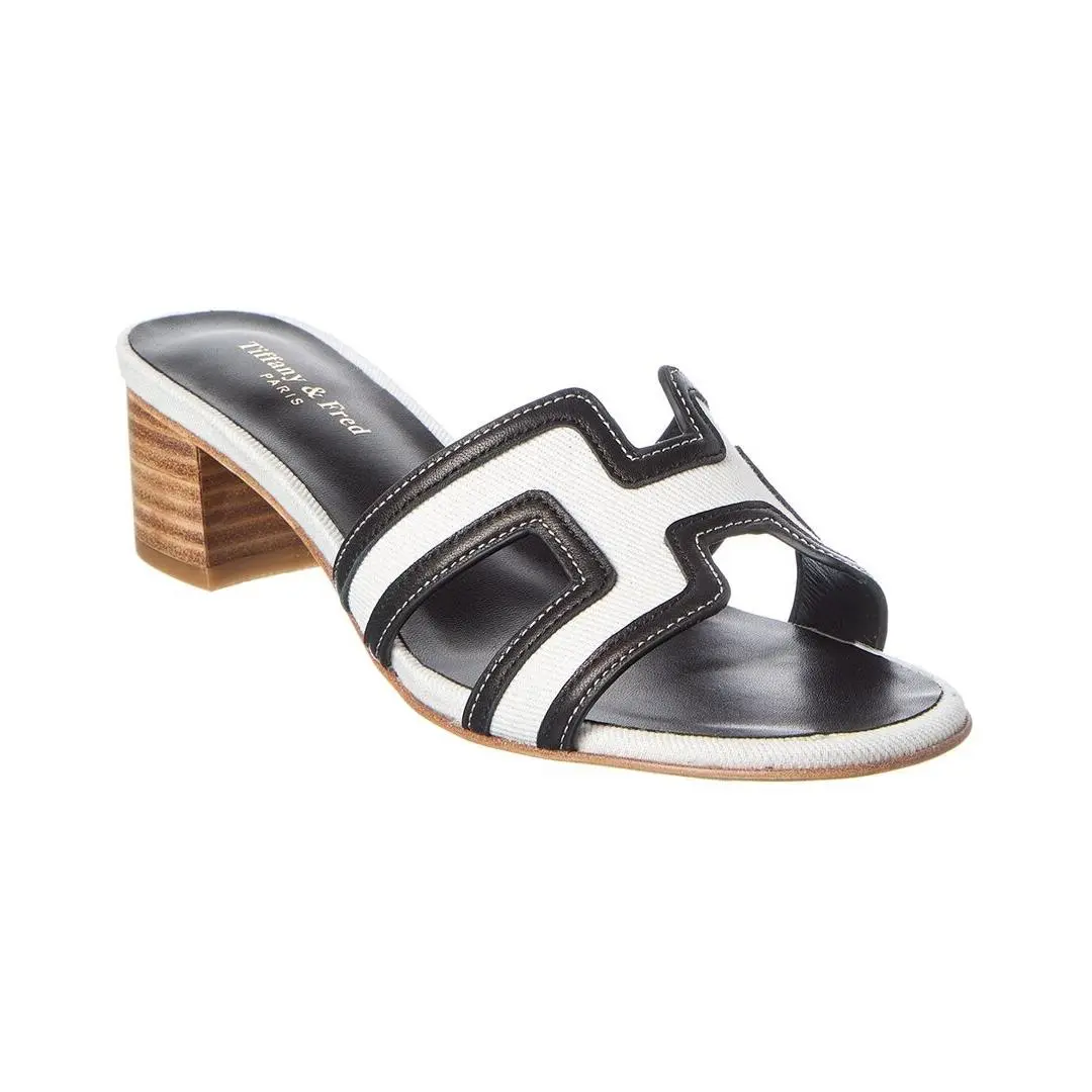 Tiffany Fred Paris Canvas Leather Sandal Women`s White 37