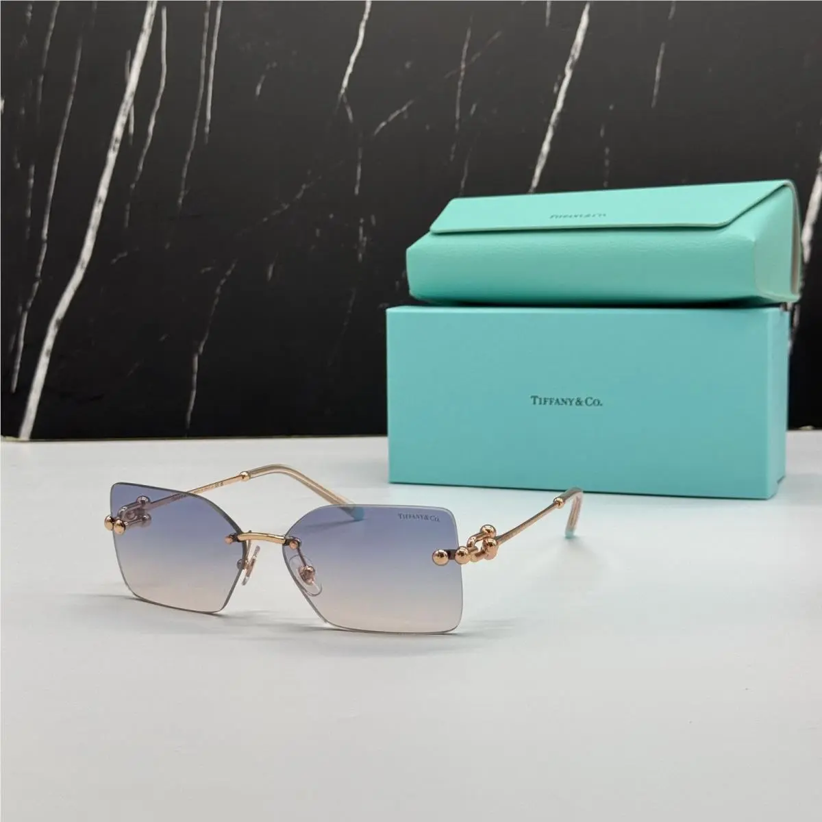 Tiffany Tiffany & Co TF3088 610516 Co TF3088 610516 Blue Gold Rimless Women Sunglasses