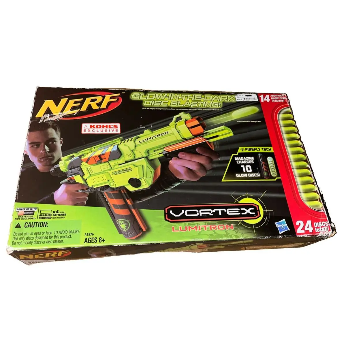 Nerf Vortex Lumitron Glow In Dark Disc Blaster + 24 Discs Kohl Exclusive