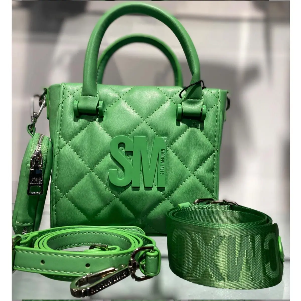 Steve Madden Green Flare Bbabi Quilted Top Crossbody Purse Handbag Bag Gold
