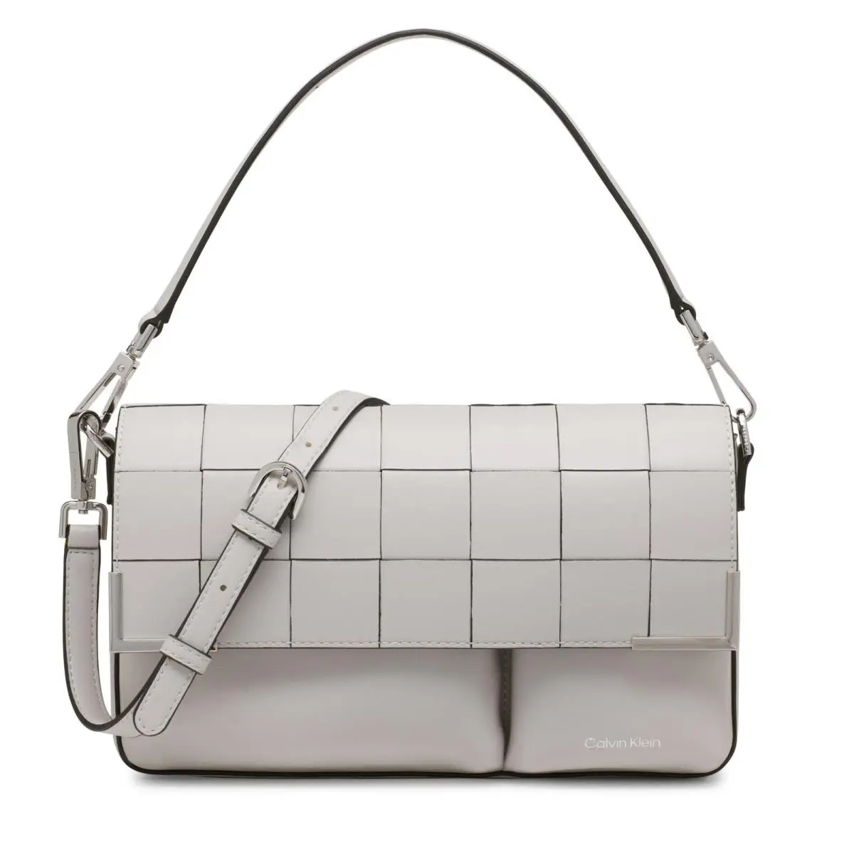 Calvin Klein Mica Organizational Flap Demi Shoulder One Size Dove Grey Woven