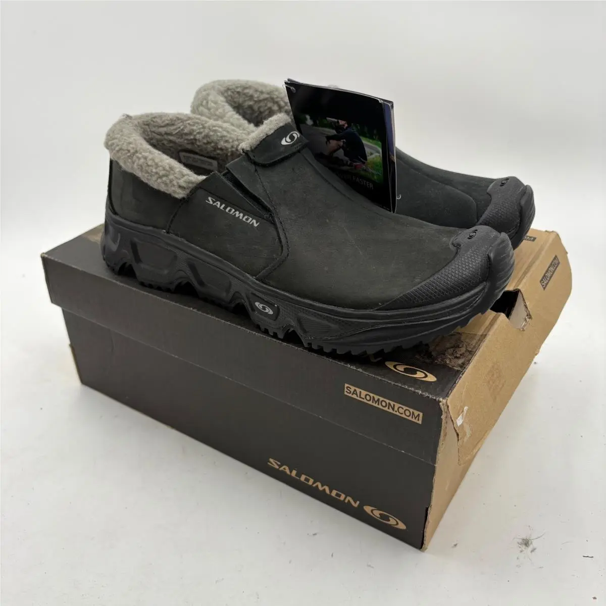 Salomon RX Snowmoc Ltr Black Leather Fleece Lined Slip On Shoes 120363 Womens 6