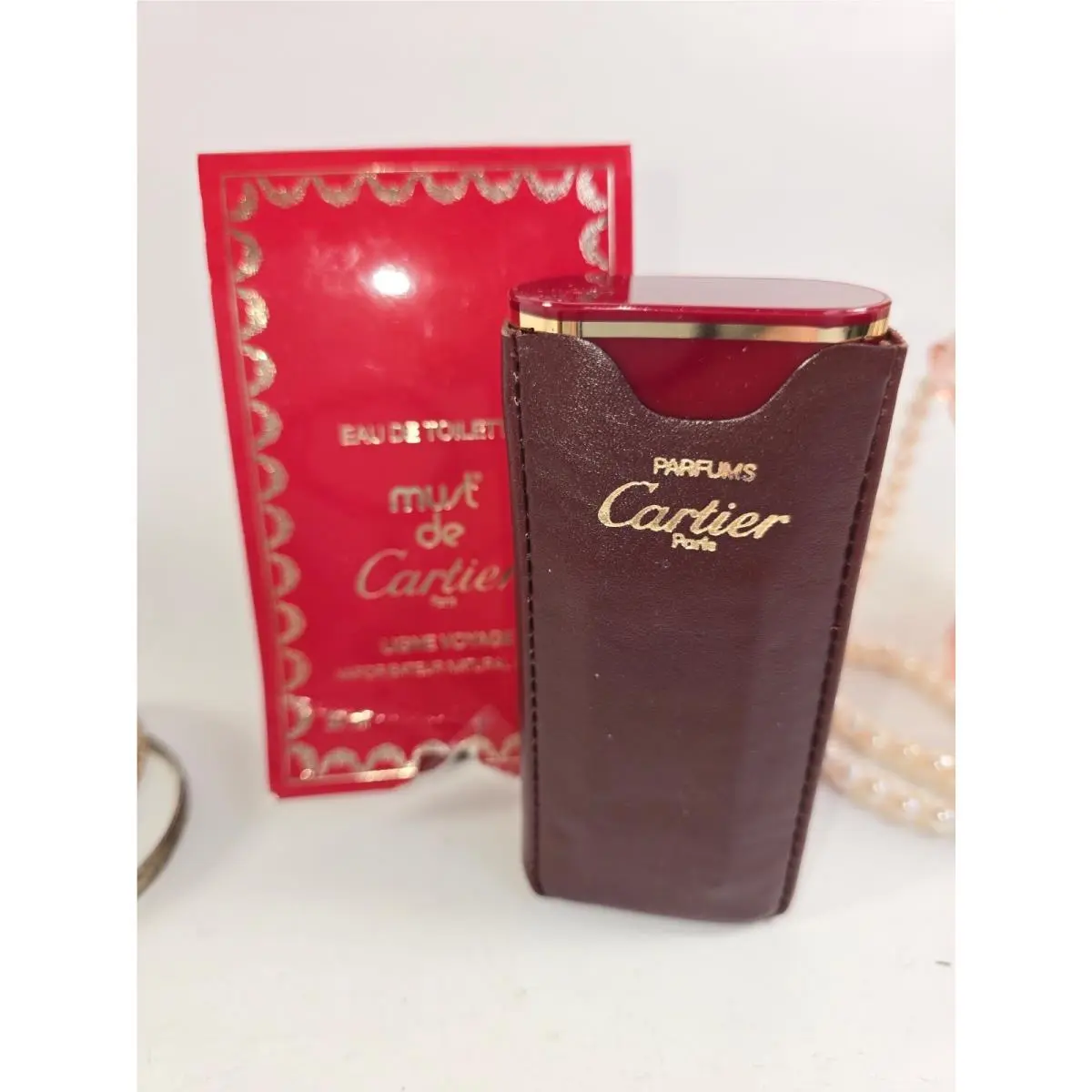 Vintage Must de Cartier Ligne Voyage 1.6 oz Edt Spray Leather Case Boxed