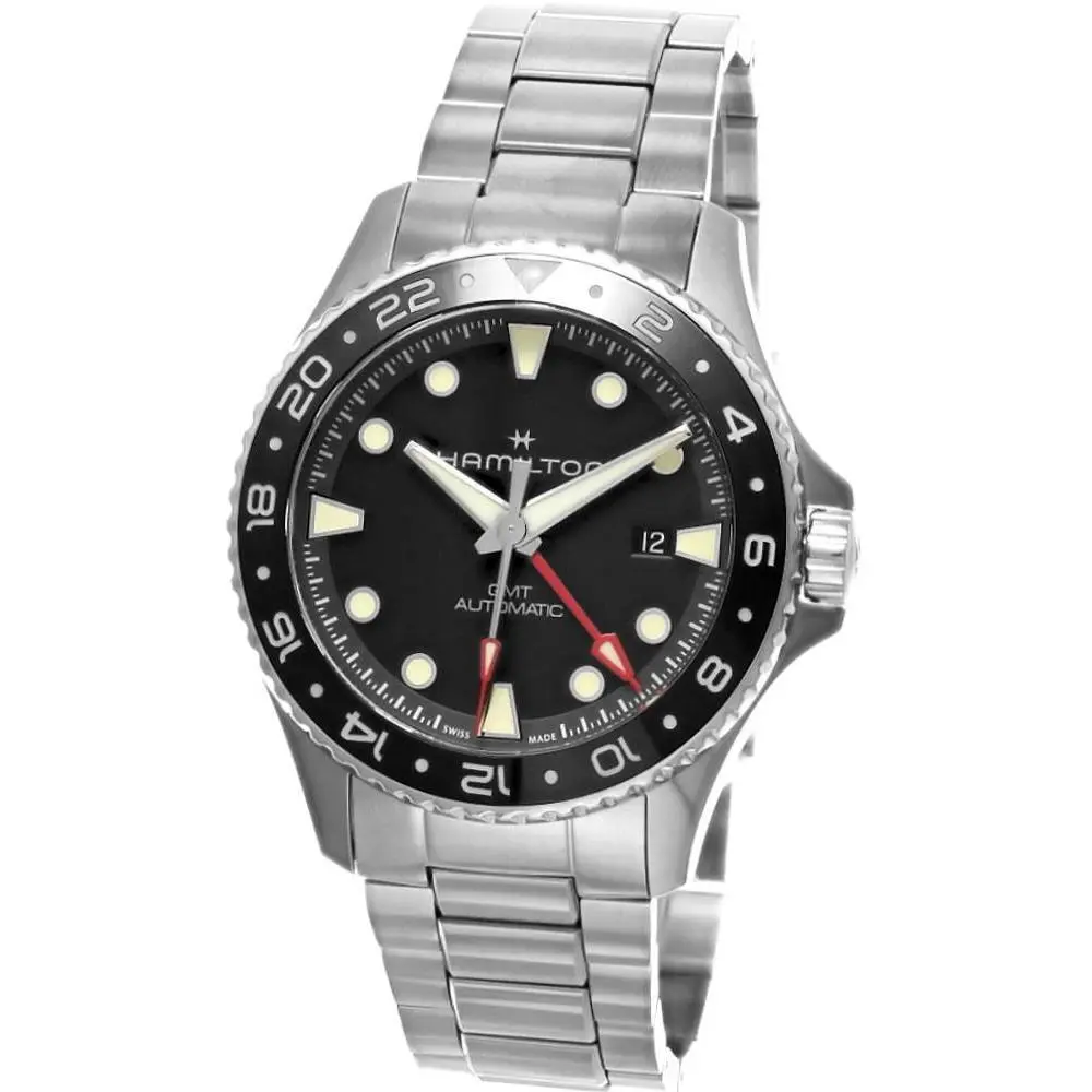 Hamilton Khaki Navy Scuba Auto Gmt 43mm Black Dial SS Men`s Watch H82555130