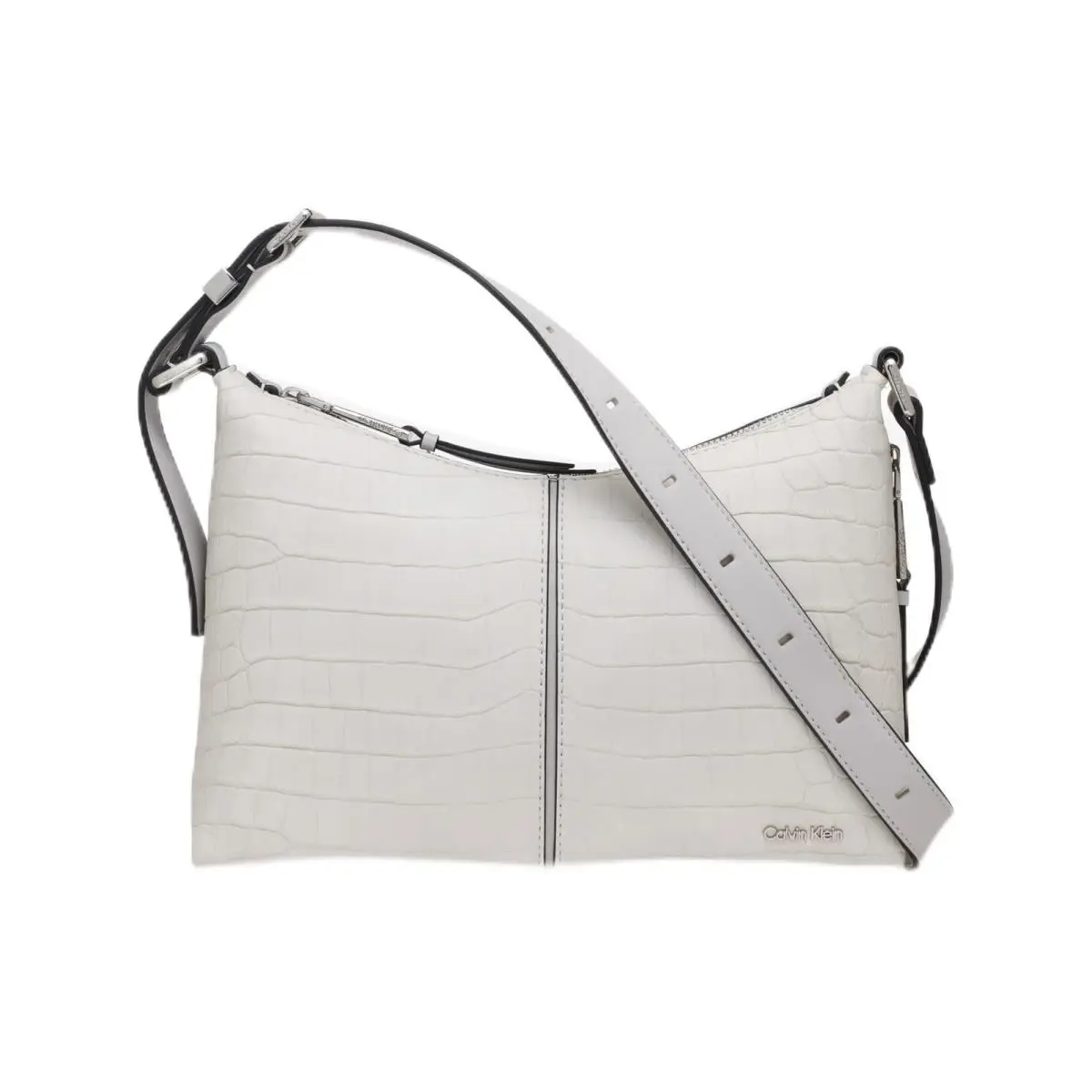 Calvin Klein Max Top Zip Crossbody Dove Grey One Size Sueded Croc