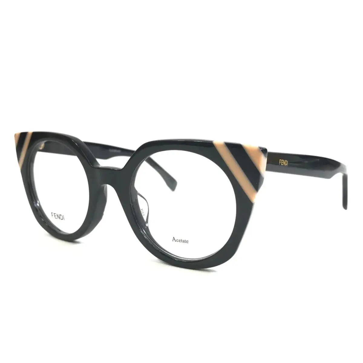 FF 0246 KB7 Black Grey Beige Women`s Cat Eye Optical Frame 48-22-145 Italy by Fendi
