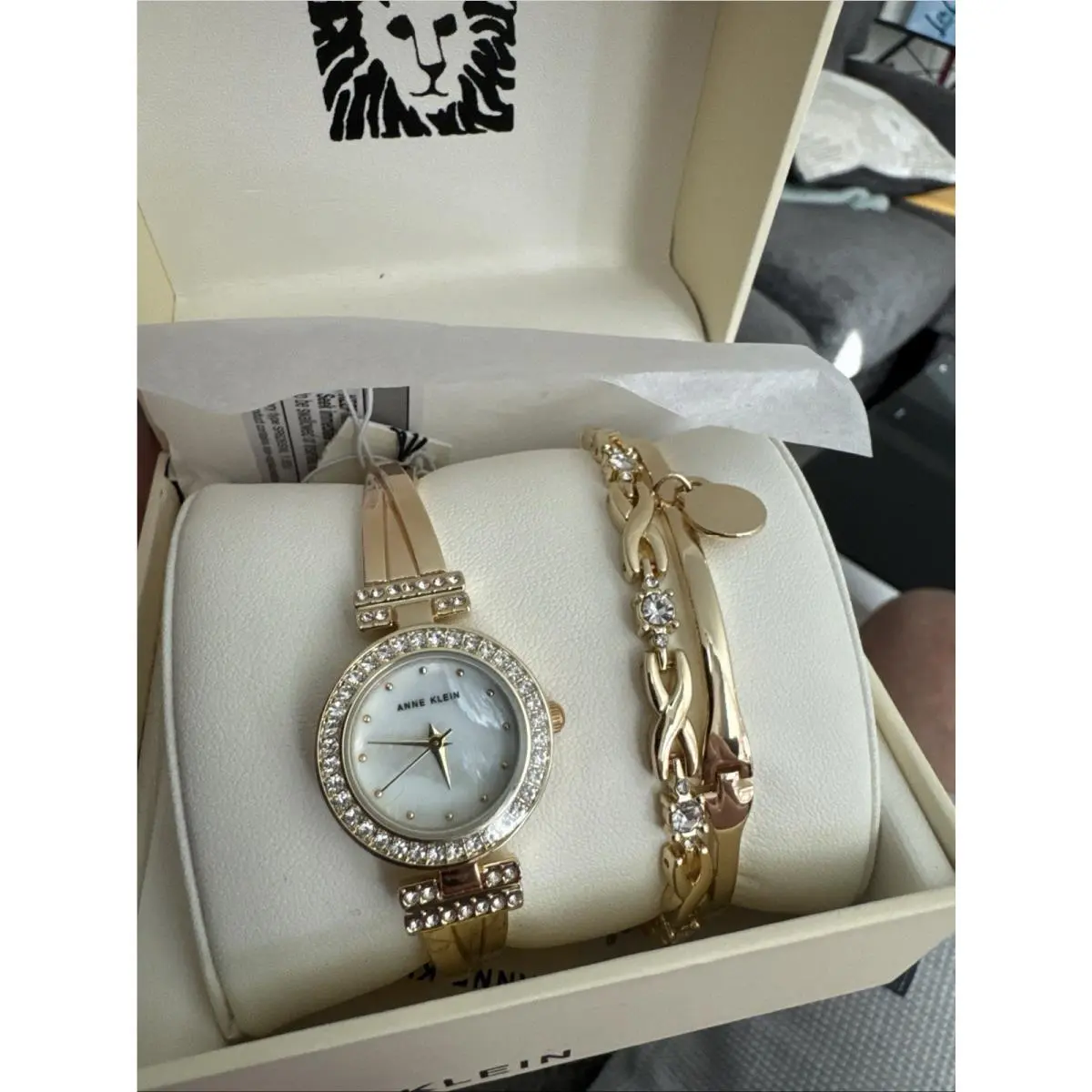 Anne Klein Enamel Swarovski Crystal Watch Bracelet Set Retail