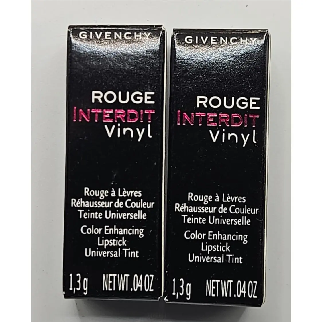 2 Givenchy Rouge Interdit Vinyl Color Enhancing Lipstick Noir 16 Mini 0.04oz