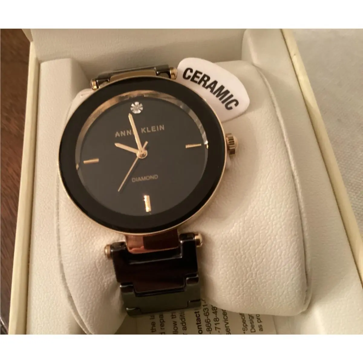 Women`s Black Ceramic Bracelet Watch with Diamond Accent AK/1018BKBK by Anne Klein