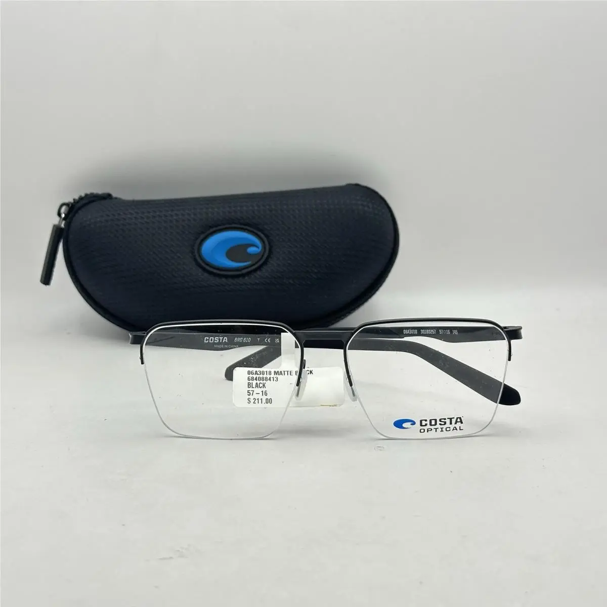 Costa Del Mar Mens Bimini Road Brd 610 Half Rim Square Eyeglasses Black