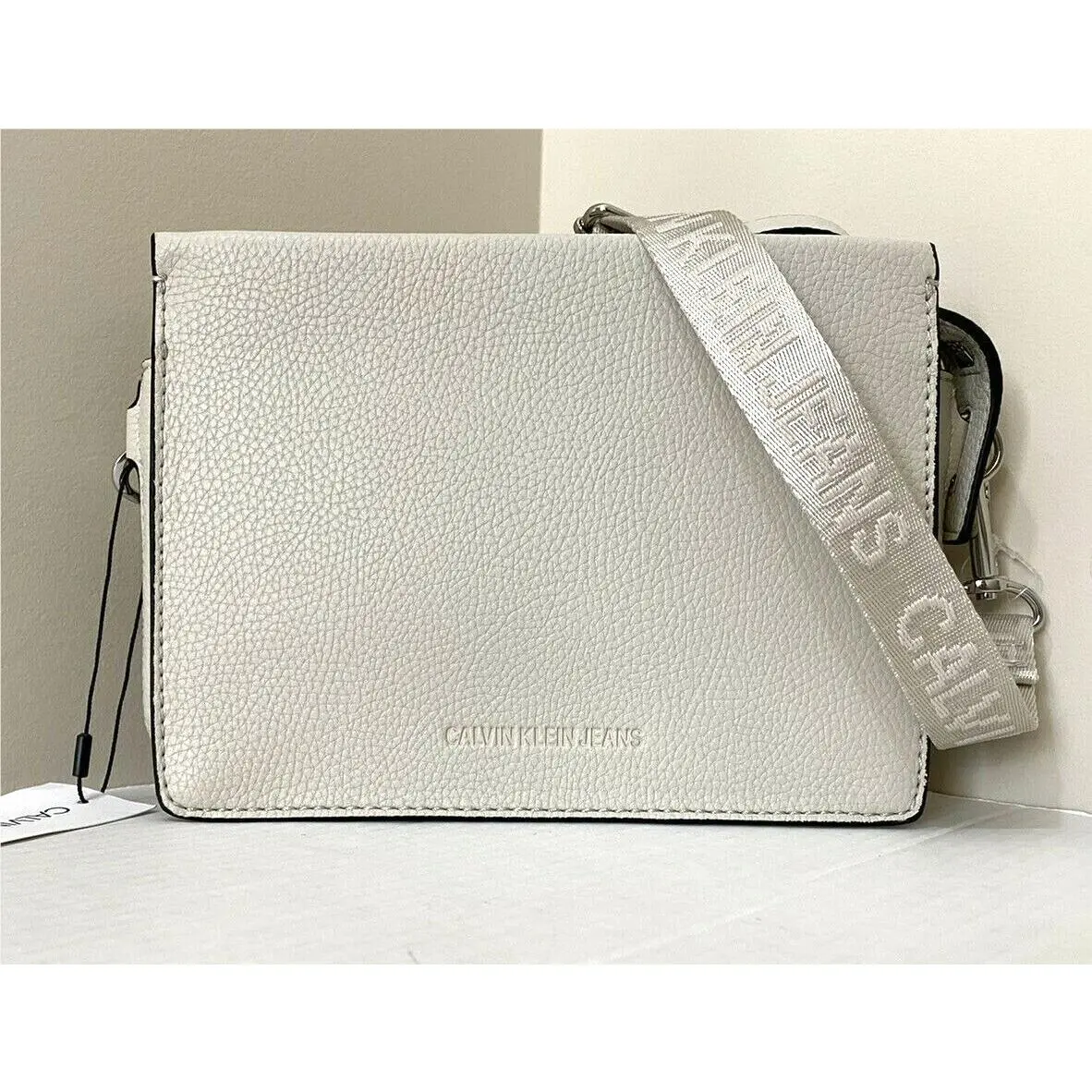 Calvin Klein Jeans Vegan Pebbled Leather Crossbody Bag Off White