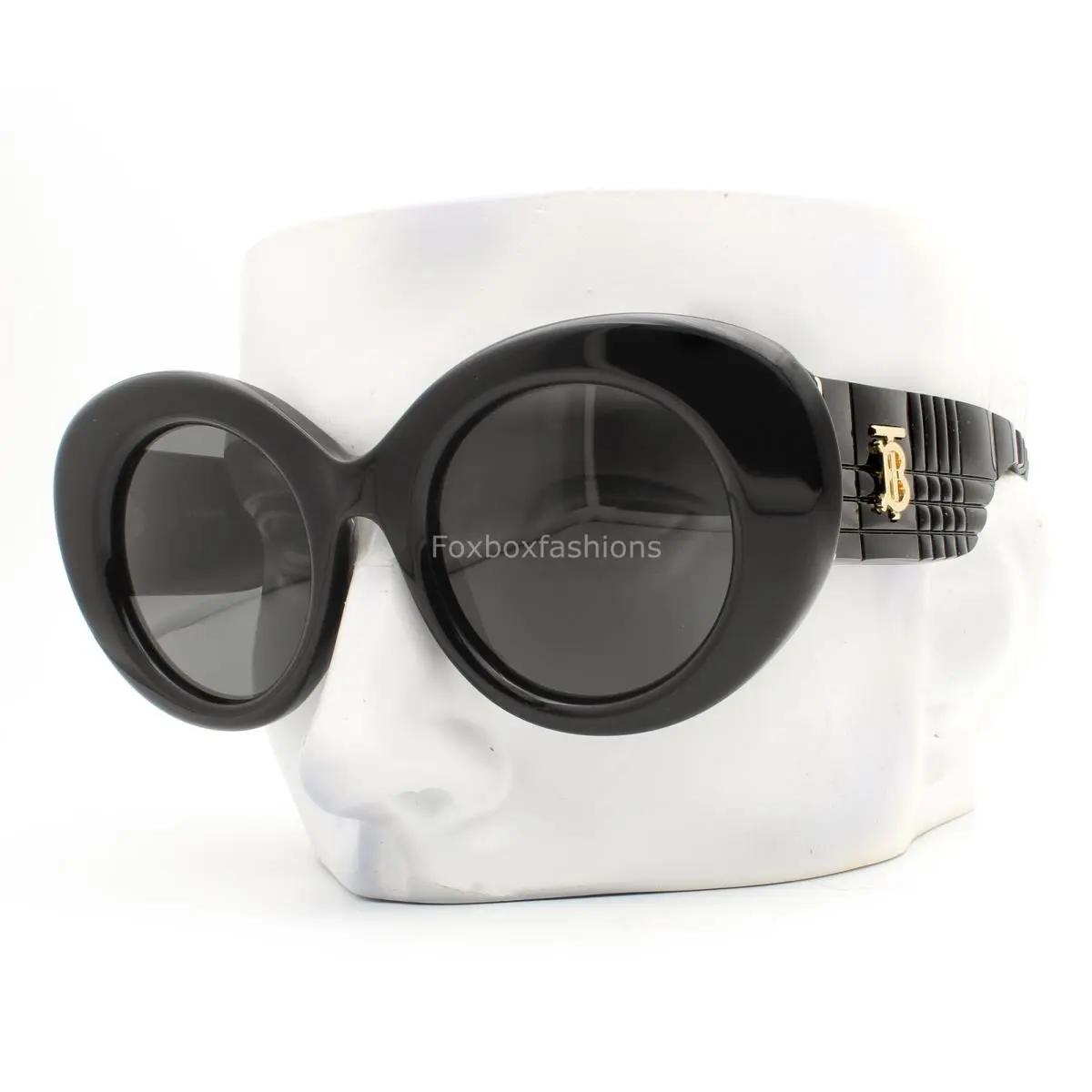 Burberry Sunglasses B 4370U 3001/87 Polished Black Gray Tint Gold Logo with Case