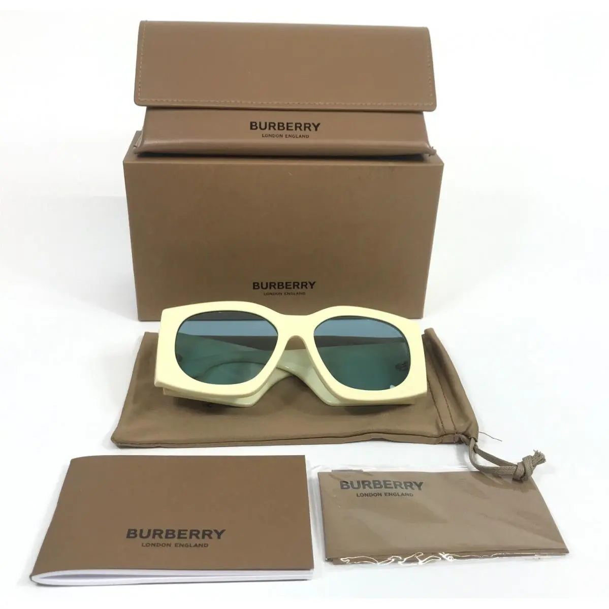Burberry Sunglasses Madeline B4388-U 4066/80 Polished Ivory Blue Lens 55-18-140