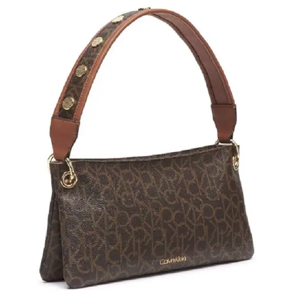 Calvin Klein Shoulder Bag Brown with Signature Logo Crossbody Strap Zip