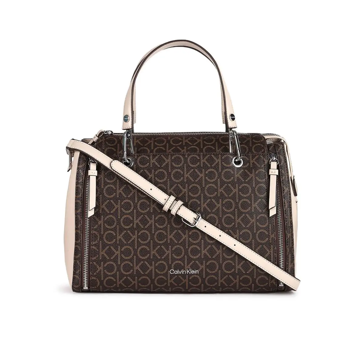 Calvin Klein Reyna Novelty Satchel One Size Brown/khaki/mushroom Logo