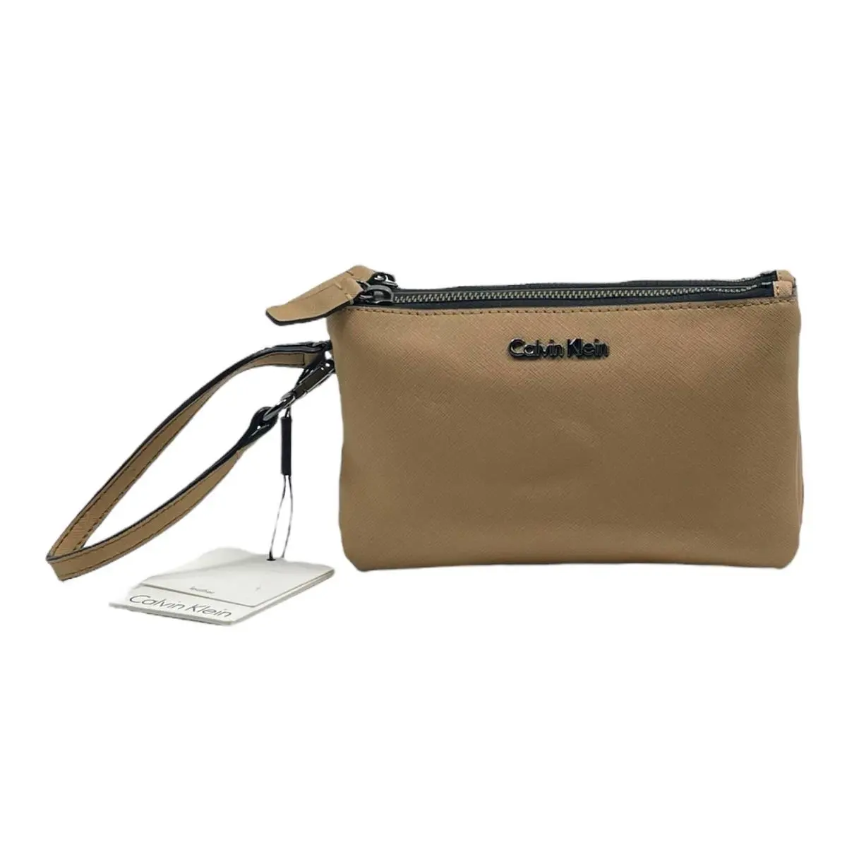 Leather Clutch Bag Wristlet Handbag 2 Section Zip by Calvin Klein