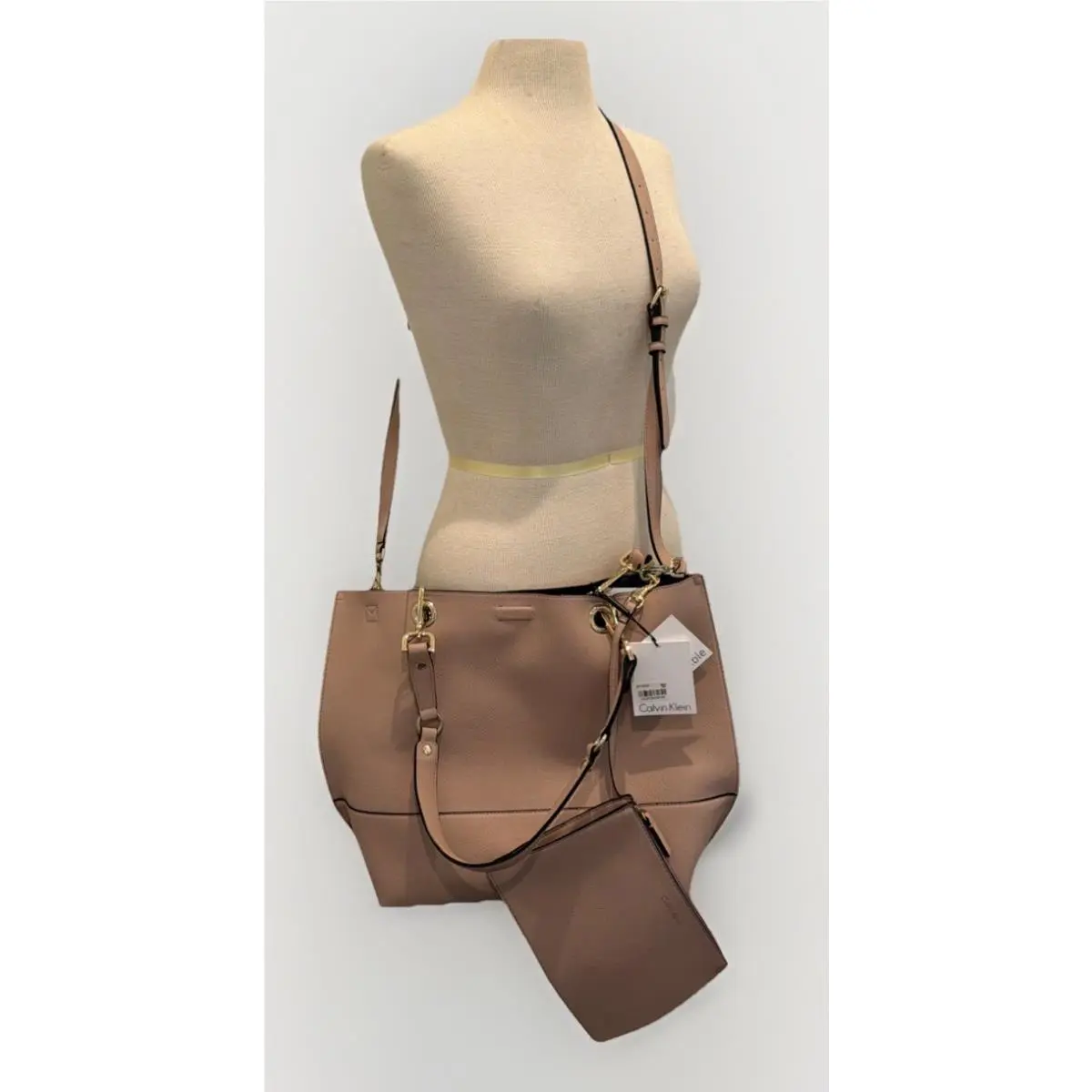Calvin Klein R-kitote Reversible Tote Tan Black Pouch Dust Bag Retail-$148