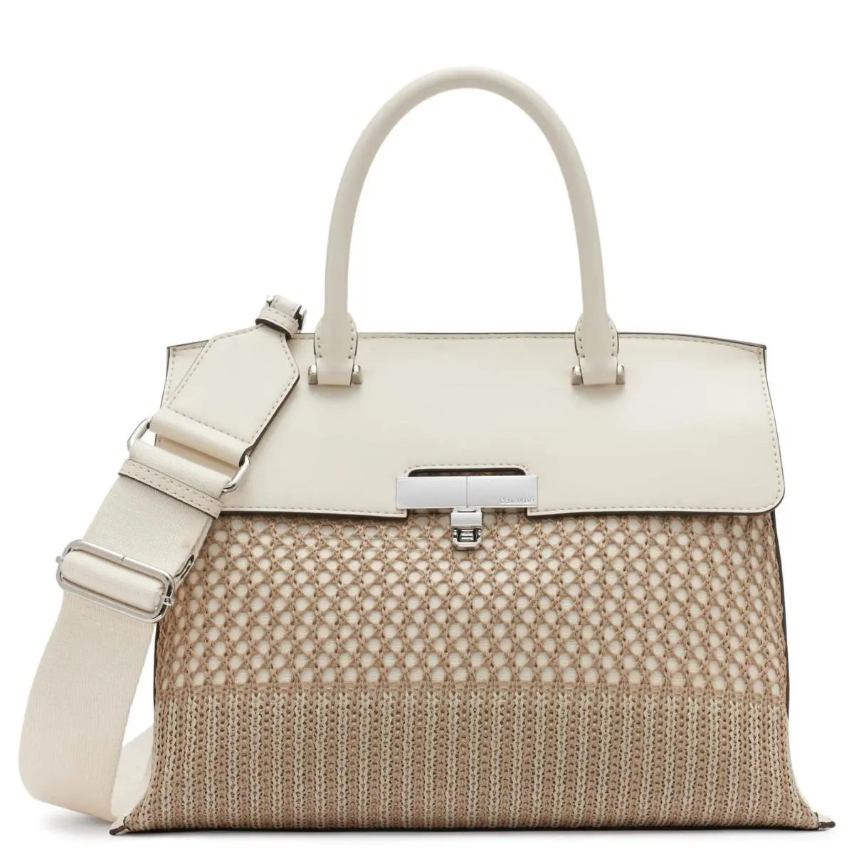 Calvin Klein Women`s Becky Turn Lock Satchel – One Size Neutral/white Woven