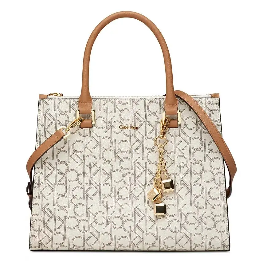Calvin Klein X1112 Womens Monogram Satchel Almond/khaki Satchel Handbag