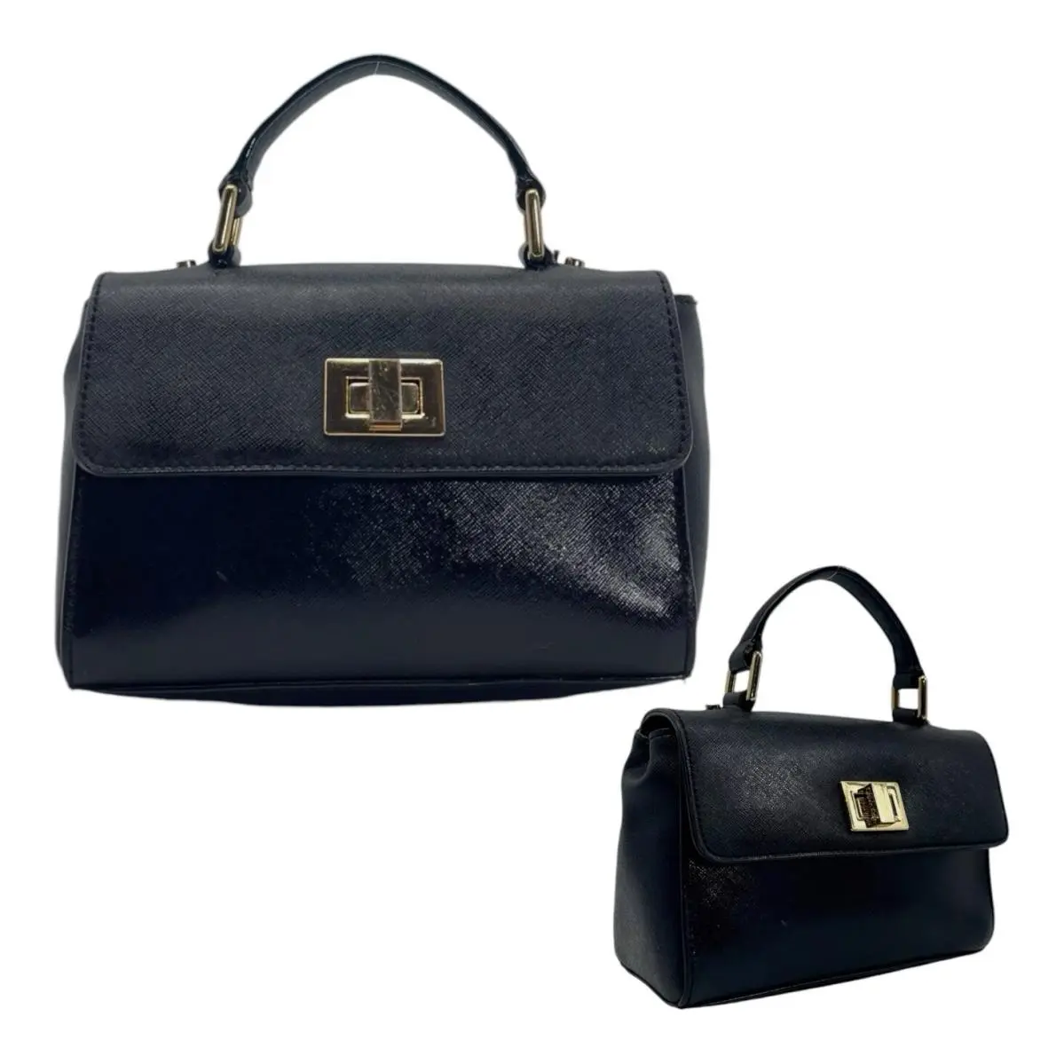 Calvin Klein Small Leather Handbag Top Handle Satchel Classic Mini Bag Black
