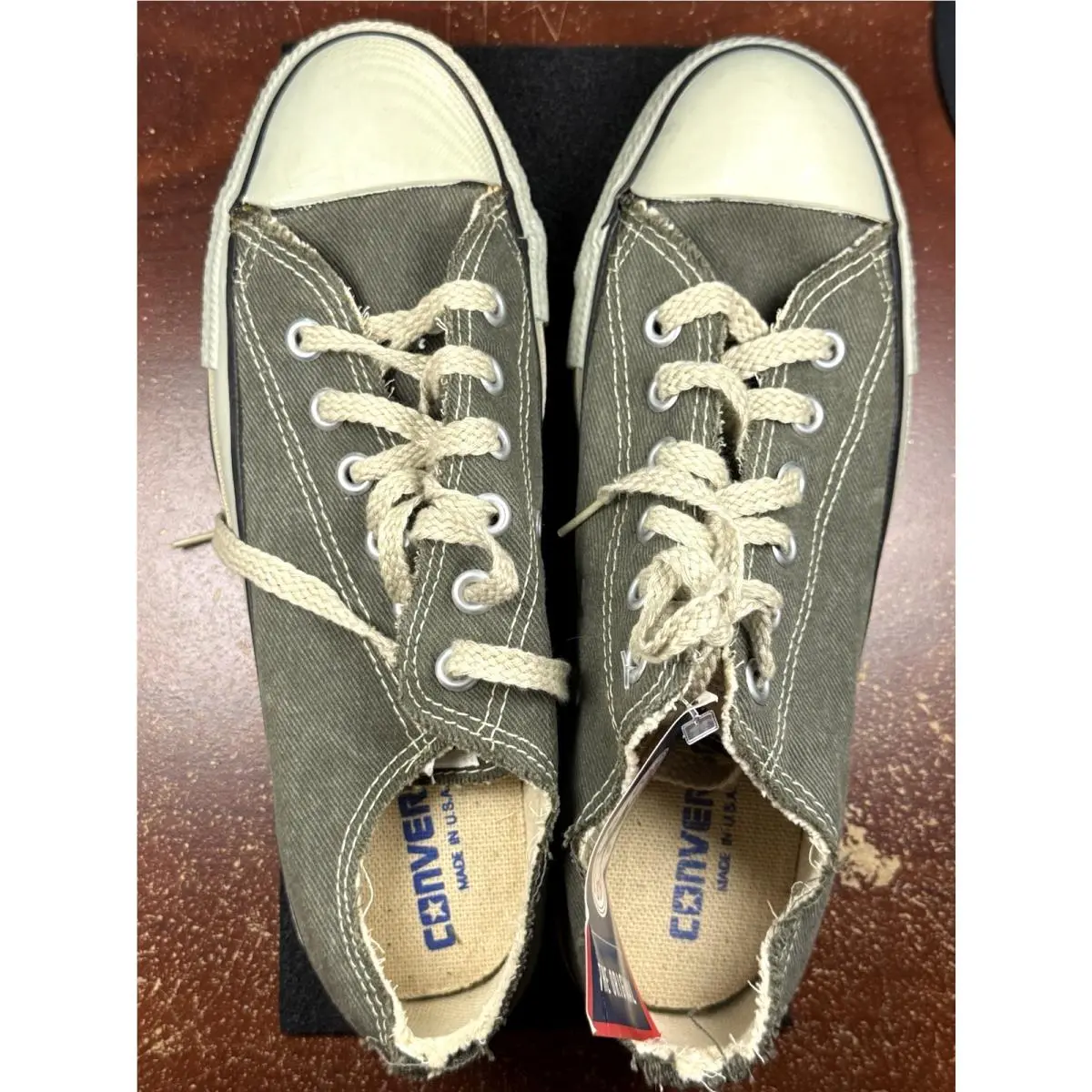 Vintage Usa Made Converse Chuck Taylor Low Top Olive Frayed 1G432 Mens 6.5 Box