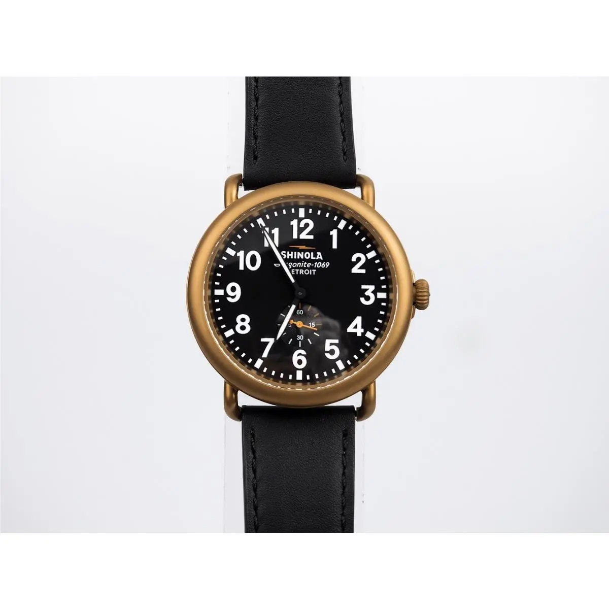 Men`s Shinola Runwell 47mm Gold Black Leather Strap Quartz Watch S0120194492